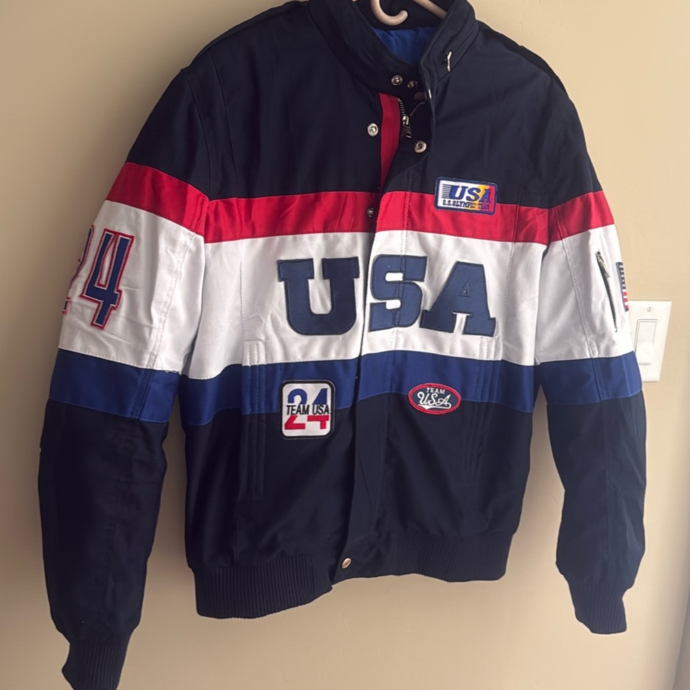 USA Themed Blue and White Bomber Jacket